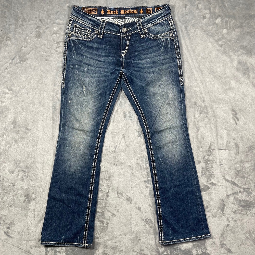 Rock Revival Nadia Easy Boot Jeans Women's‎ Size 27(31x30) Dark Wash Embellished